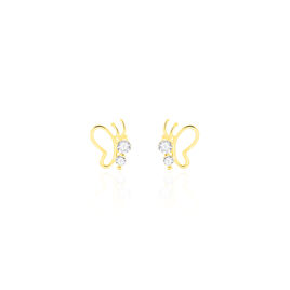 Boucles D'oreilles Puces Evaelle Papillon Or Jaune Oxyde De Zirconium - Clous d'oreilles Femme | Histoire d’Or