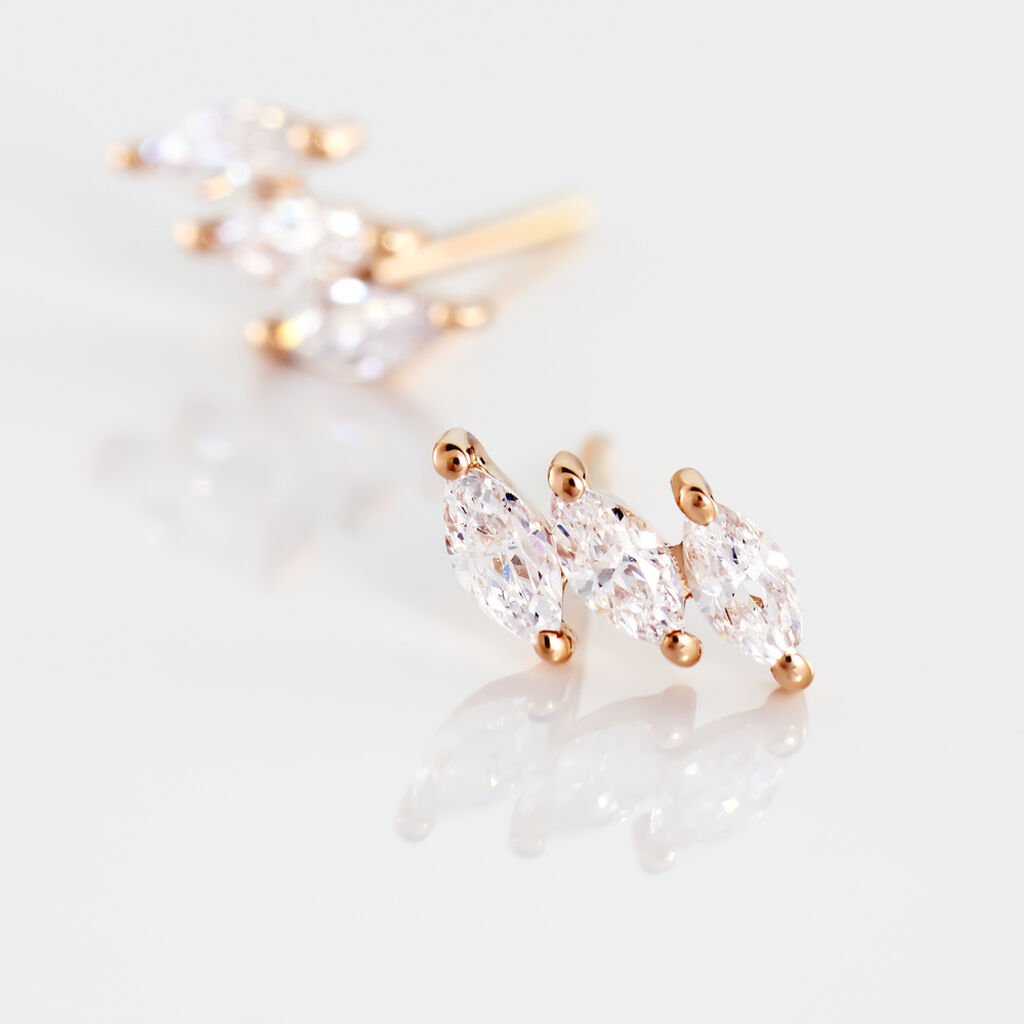 Boucles D'oreilles Puces Edma Or Rose Oxyde De Zirconium - Clous d'oreilles Femme | Histoire d’Or