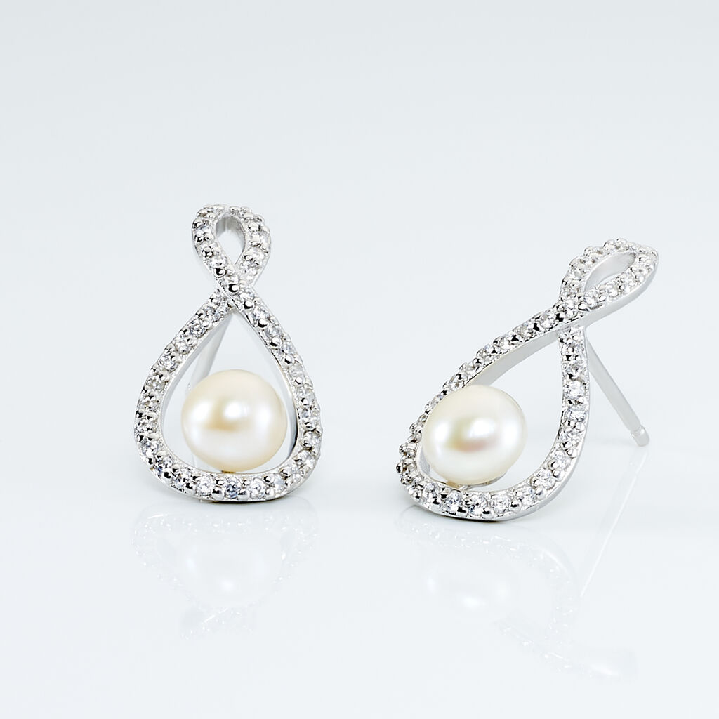Boucles D'oreilles Pendantes Saja Argent  Perle De Culture Et Oxyde - Boucles d'oreilles fantaisie Femme | Histoire d’Or