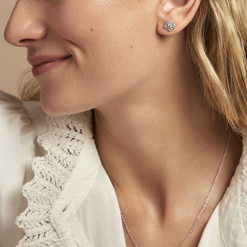 Boucles D'oreilles Puces Isia Argent Blanc Oxyde De Zirconium - Boucles d'oreilles fantaisie Femme | Histoire d’Or