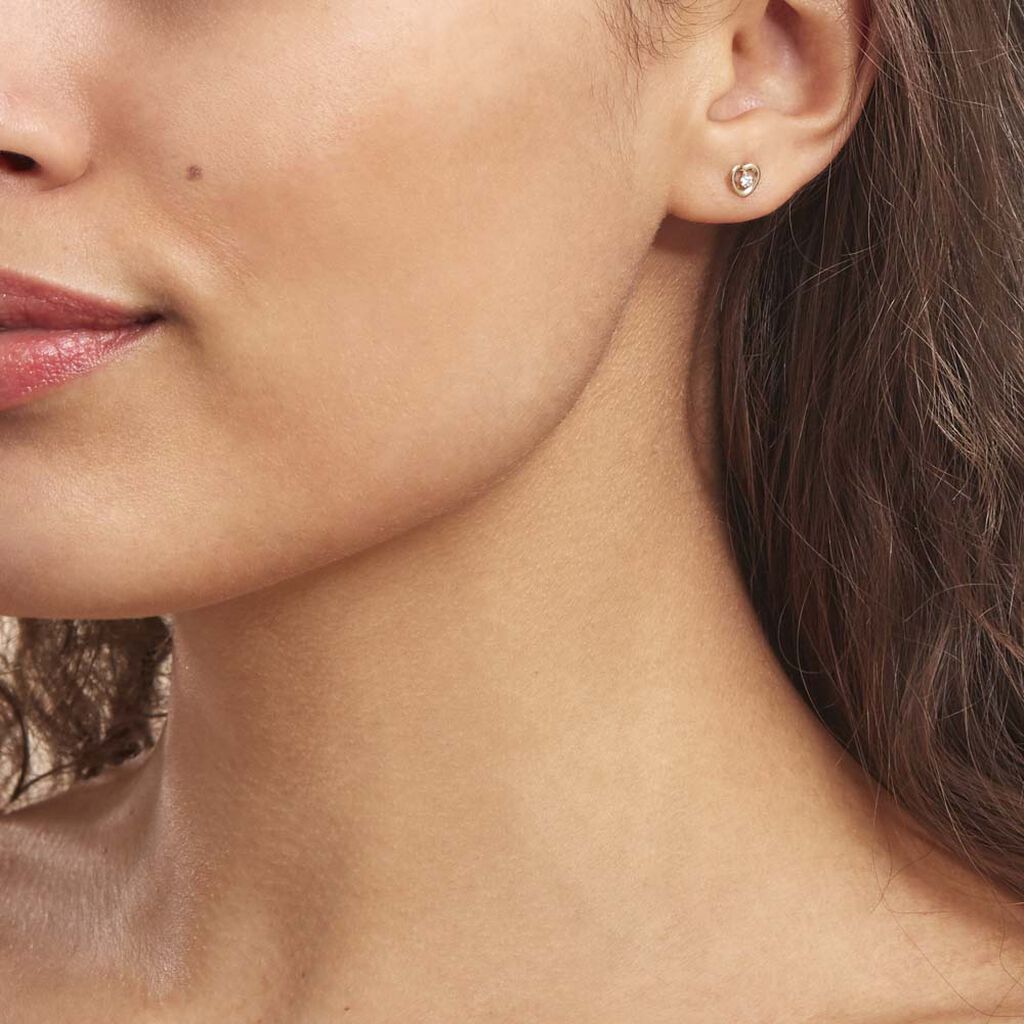 Boucles D'oreilles Puces Daria Cœur Or Jaune Oxyde De Zirconium - Clous d'oreilles Famille | Histoire d’Or