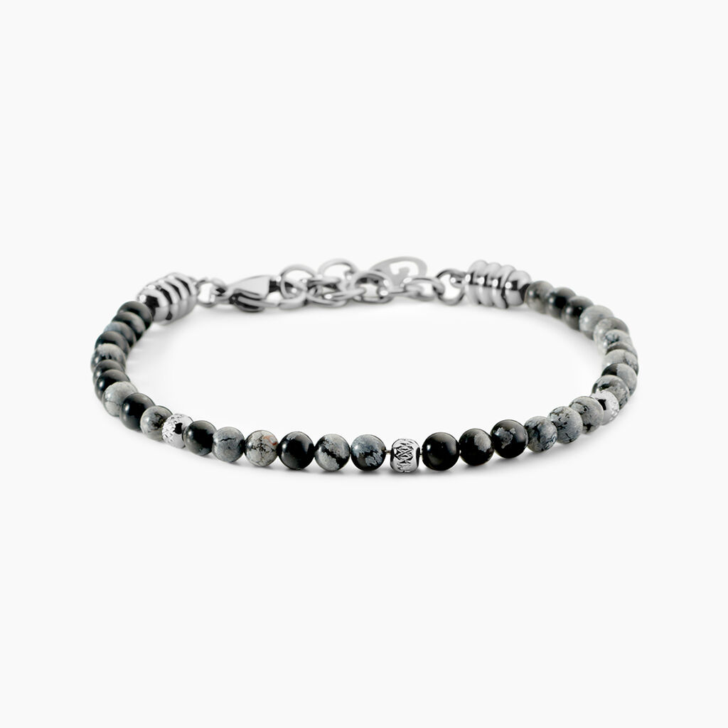 Bracelet Jourdan Acier Blanc Obsidienne - Bracelets Homme | Histoire d&rsquo;Or