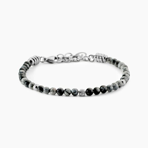Bracelet Jourdan Acier Blanc Obsidienne - Bracelets Homme | Histoire d&rsquo;Or