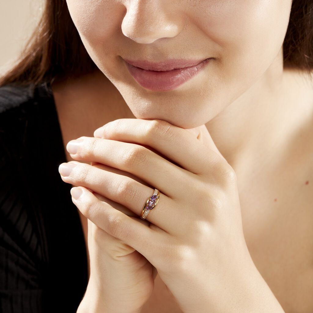 Bague Lukretia Or Jaune Amethyste Et Oxyde De Zirconium - Bagues avec pierre Femme | Histoire d’Or