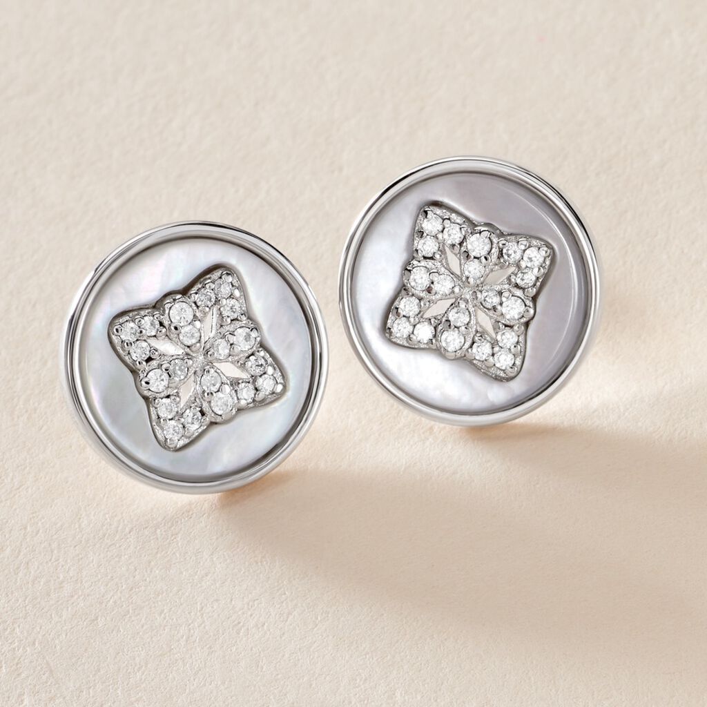 Boucles D'oreilles Puces Alexine Argent Blanc Oxyde De Zirconium - Boucles d'oreilles fantaisie Femme | Histoire d’Or