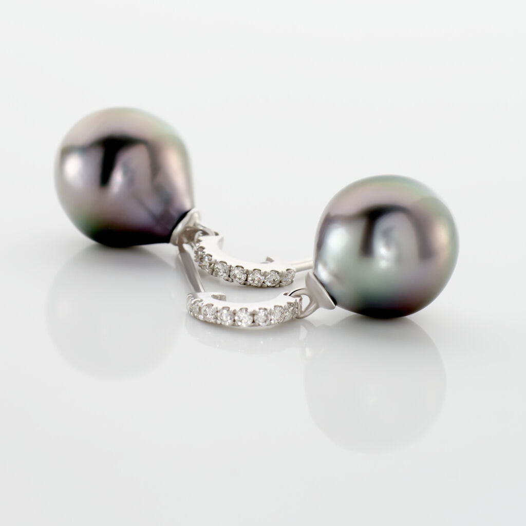 Boucles D'oreilles Puces Gatiene Or Blanc Perle De Culture Et Diamant - Boucles d'oreilles pendantes Femme | Histoire d’Or