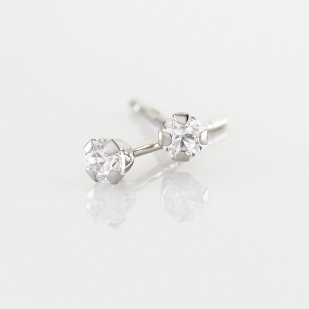 Boucles D'oreilles Puces Eddie Or Blanc Oxyde De Zirconium - Clous d'oreilles Femme | Histoire d’Or