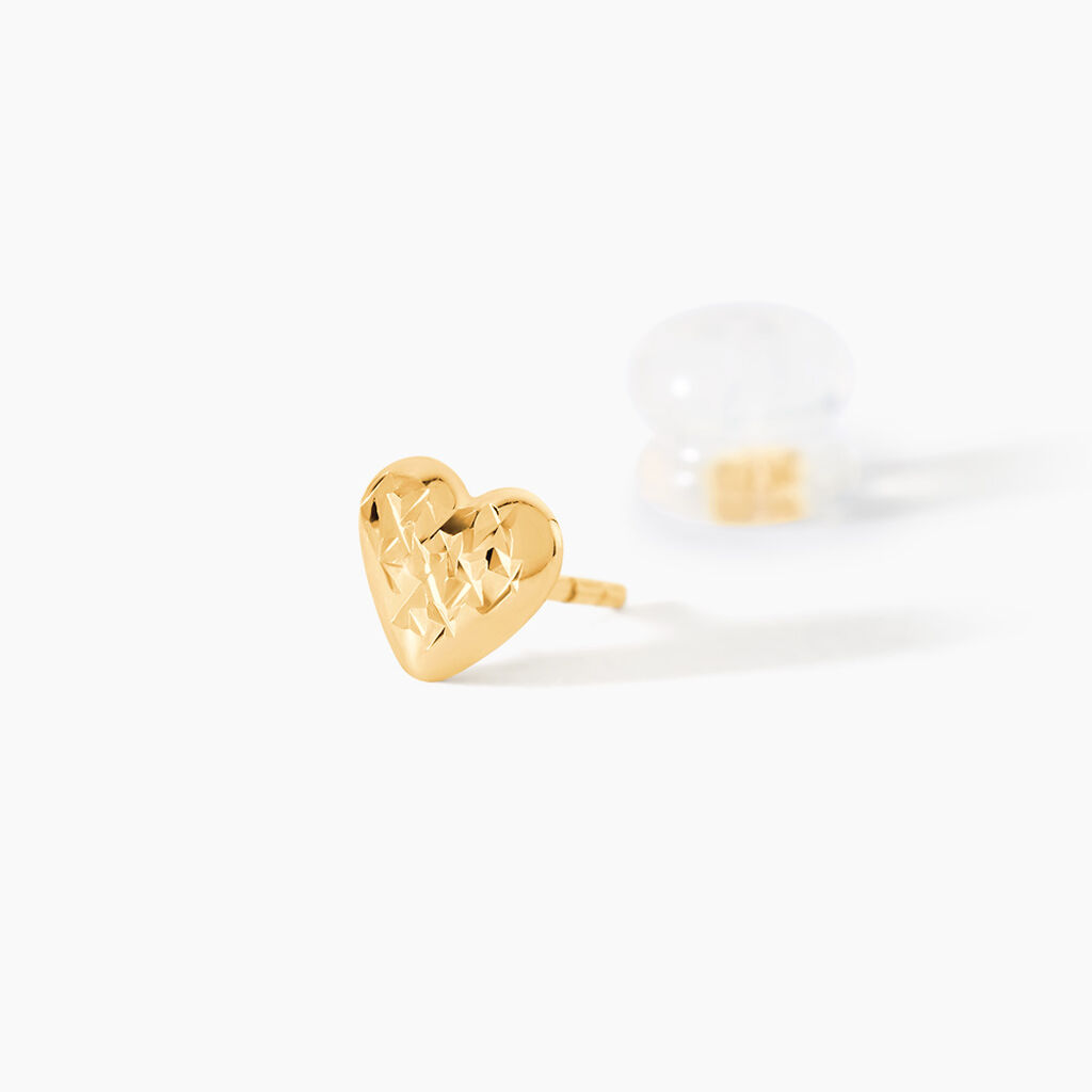 Boucles D'oreilles Puces Arisaema C&oelig;ur Or Jaune - Clous d'oreilles Enfant | Histoire d&rsquo;Or