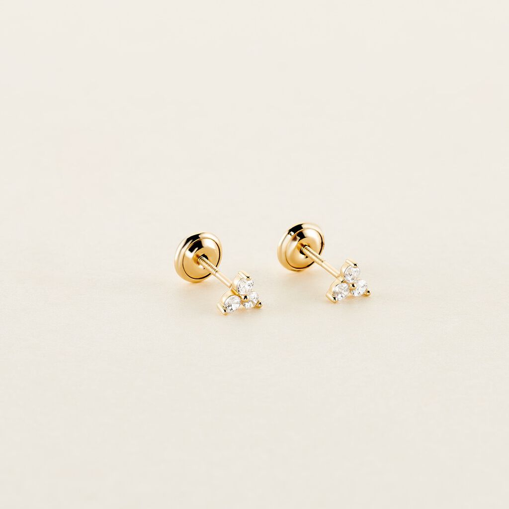 Boucles D'oreilles Puces Isaora Or Jaune Oxyde De Zirconium - Clous d'oreilles Famille | Histoire d&rsquo;Or