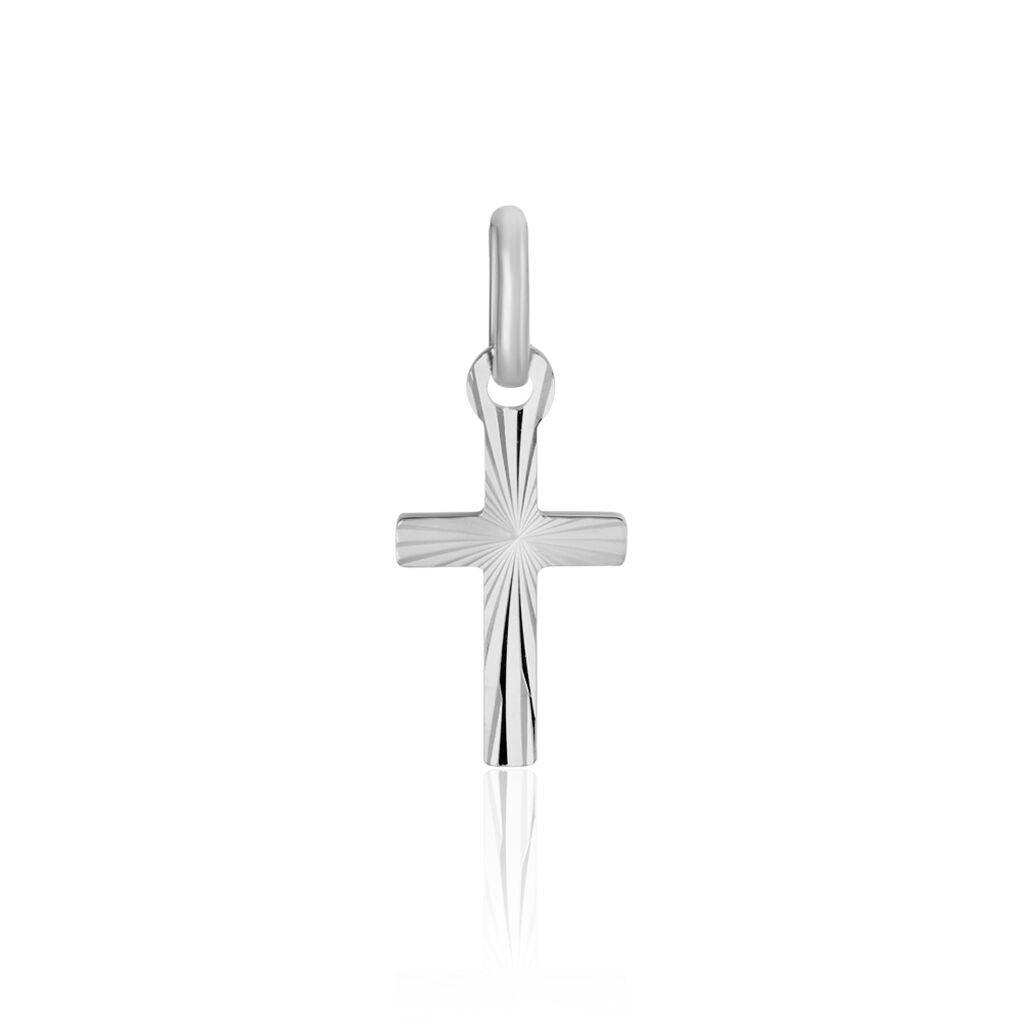 Pendentif Bathilde Croix Striee Or Blanc - Pendentifs Baptême Famille | Histoire d’Or