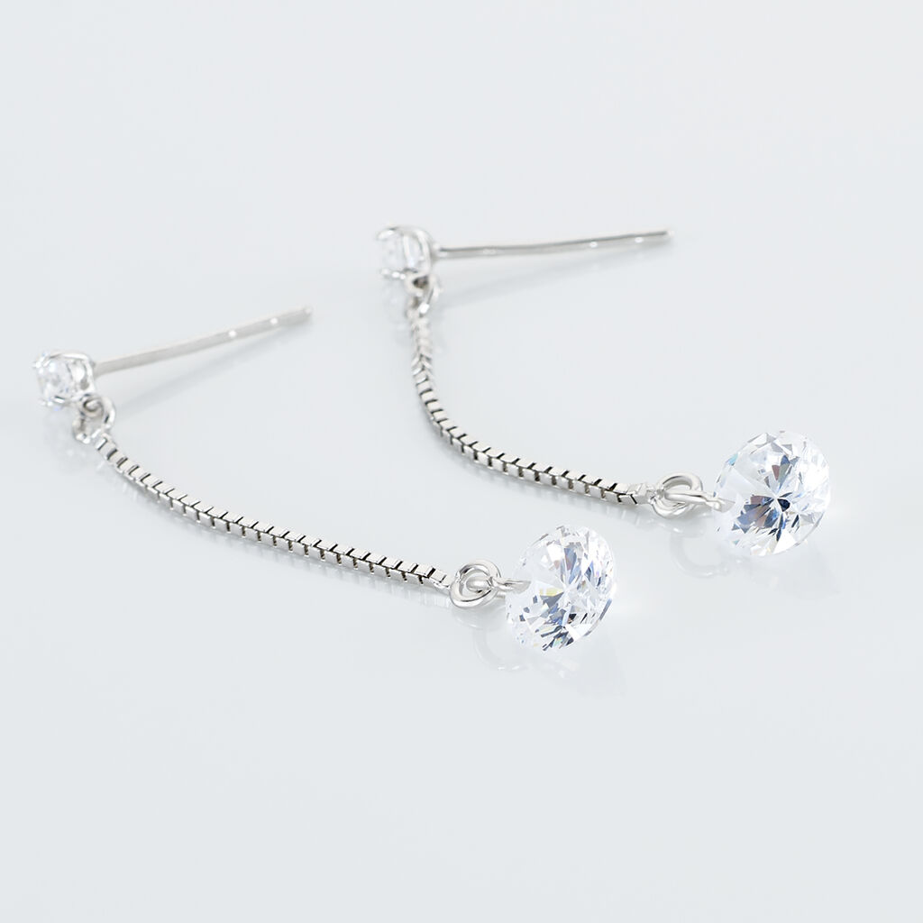 Boucles D'oreilles Pendantes Regane Or Blanc Oxyde De Zirconium - Boucles d'oreilles pendantes Femme | Histoire d’Or