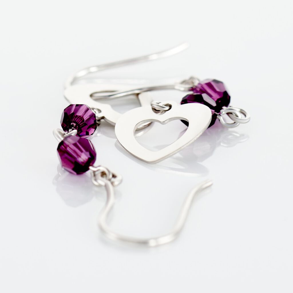 Boucles D'oreilles Pendantes Hazan Argent Blanc Pierre De Synthese - Boucles d'Oreilles Coeur Femme | Histoire d’Or