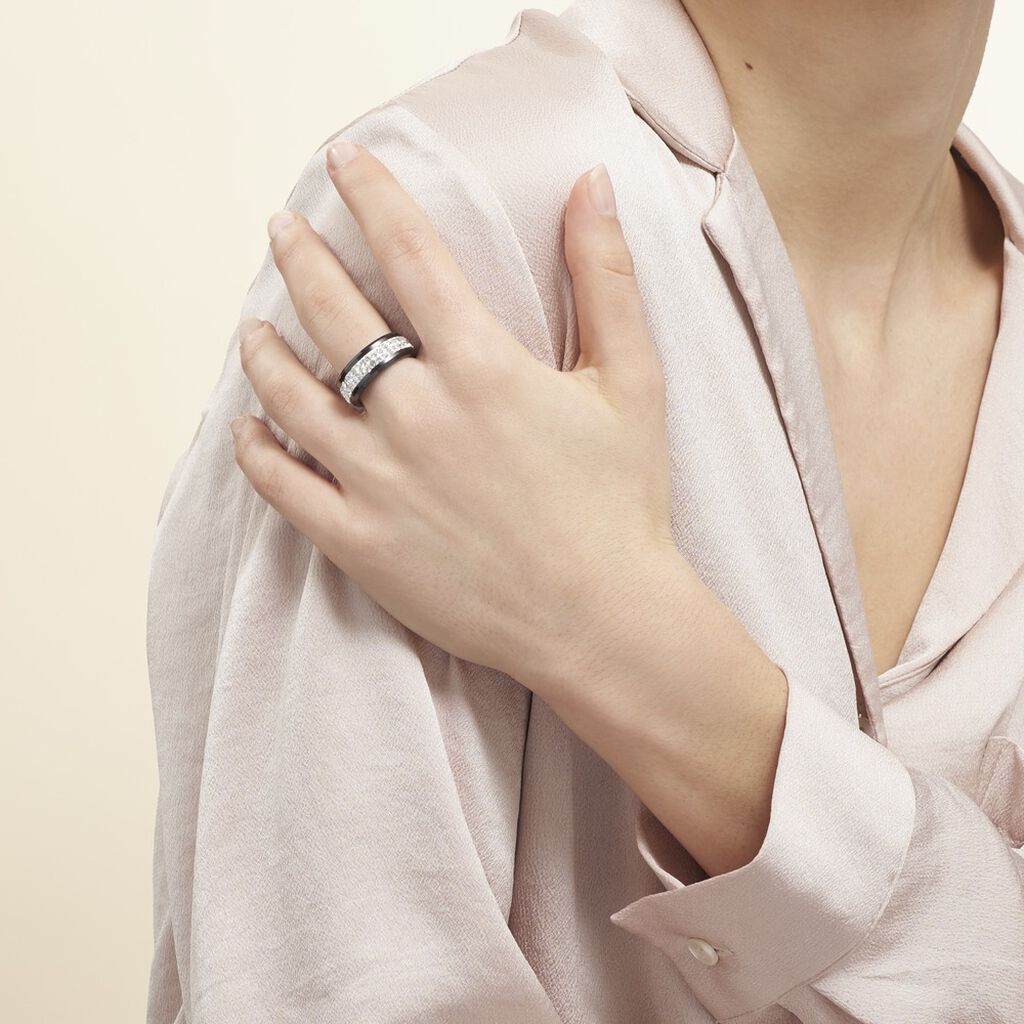 Bague Noire Ceramique Blanc Céramique Et Strass - Bagues avec pierre Femme | Histoire d’Or