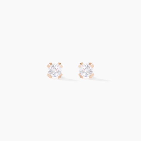 Boucles D'oreilles Puces Doreen Carre Or Rose Oxyde De Zirconium - Clous d'oreilles Femme | Histoire d&rsquo;Or