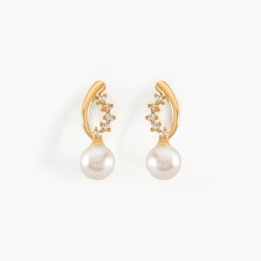 Boucles D'oreilles Puces Dominga Or Jaune Perle De Culture Et Oxyde - Clous d'oreilles Femme | Histoire d&rsquo;Or