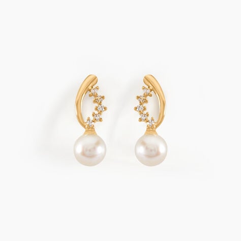 Boucles D'oreilles Puces Dominga Or Jaune Perle De Culture Et Oxyde - Clous d'oreilles Femme | Histoire d&rsquo;Or