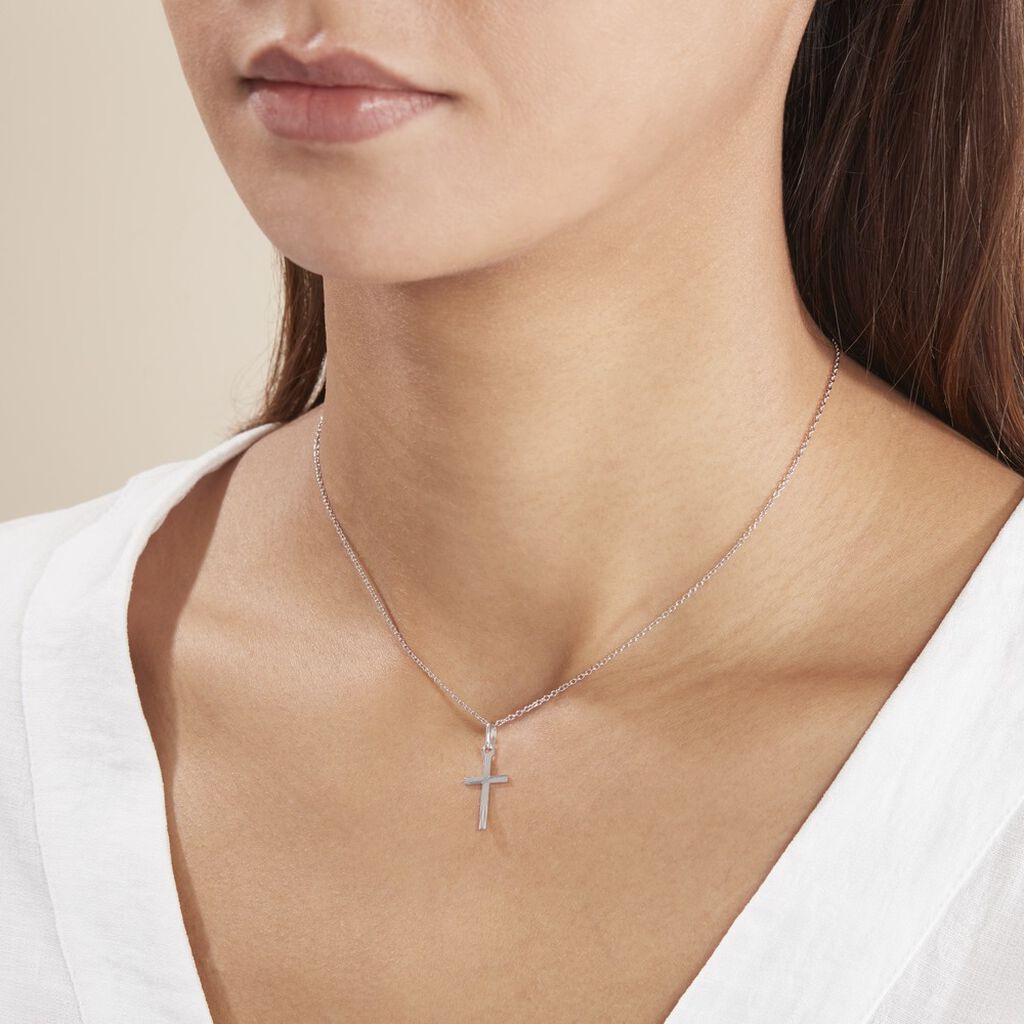 Pendentif Bathilde Croix Striee Or Blanc - Pendentifs Baptême Unisex | Histoire d’Or