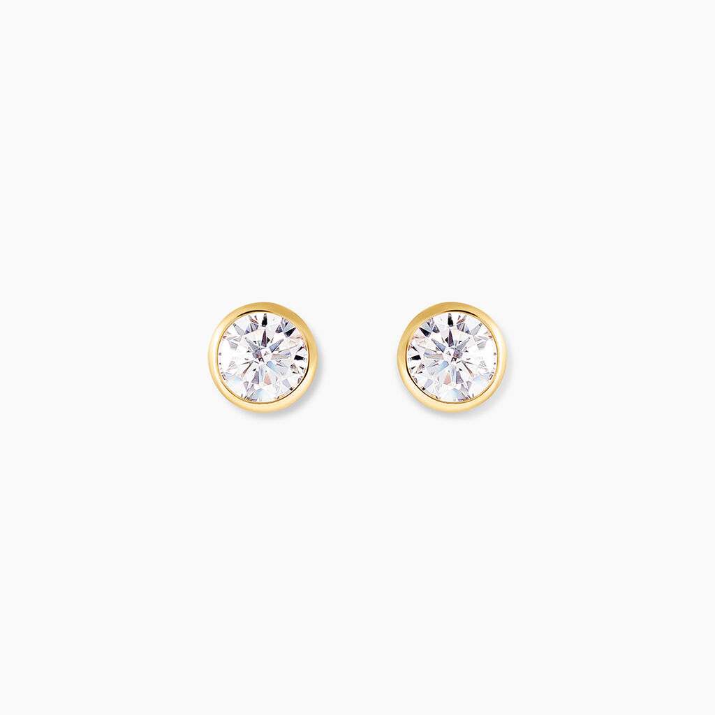 Boucles D'oreilles Puces Elda Serti Clos Or Jaune Oxyde De Zirconium - Clous d'oreilles Femme | Histoire d&rsquo;Or