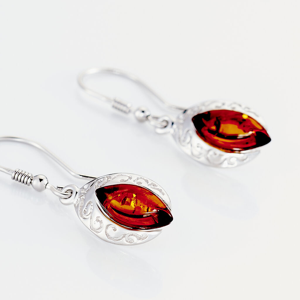 Boucles D'oreilles Argent Blanc Enya Ambre - Boucles d'oreilles fantaisie Femme | Histoire d&rsquo;Or