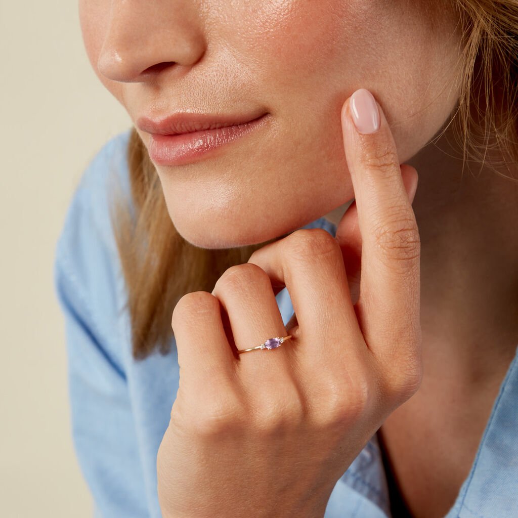 Bague Jardin Secret Or Jaune Am&eacute;thyste Oxyde De Zirconium - Bagues solitaires Femme | Histoire d&rsquo;Or