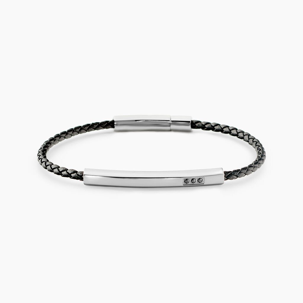 Bracelet Jourdan Cuir De Vache Noir Diamant Synth&eacute;tique - Bracelets Homme | Histoire d&rsquo;Or