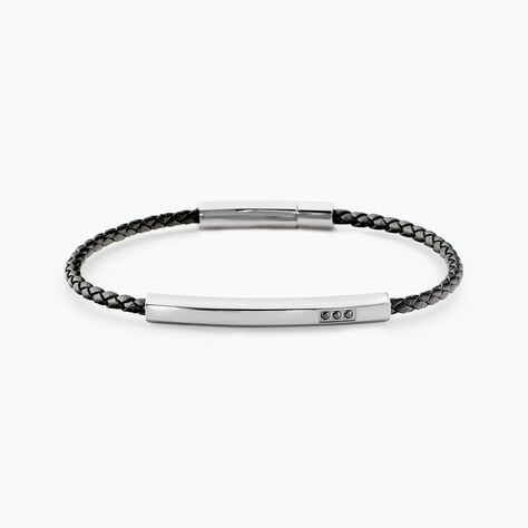 Bracelet Jourdan Cuir De Vache Noir Diamant Synth&eacute;tique - Bracelets Homme | Histoire d&rsquo;Or