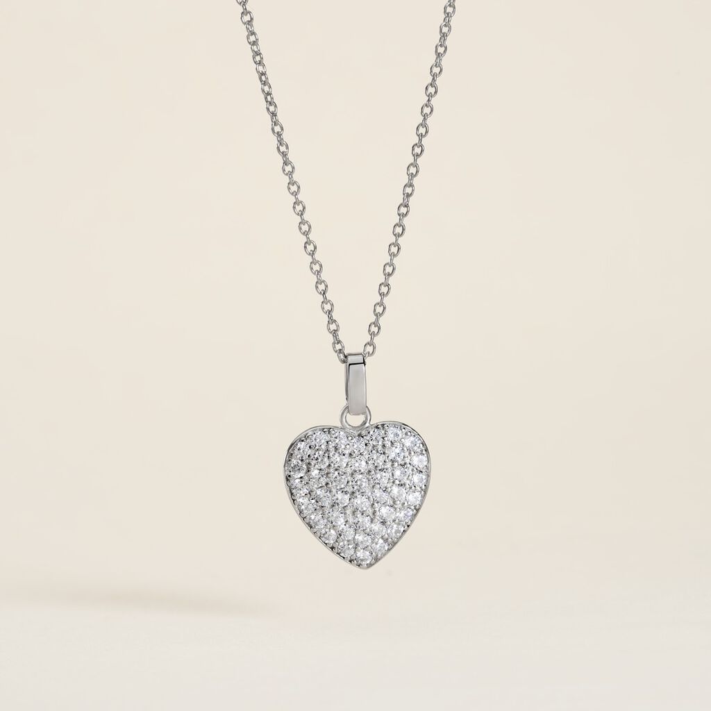 Pendentif Amelot Argent Blanc Oxyde De Zirconium - Pendentifs Coeur Femme | Histoire d’Or