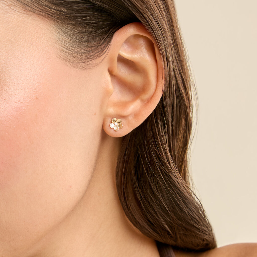 Boucles D'Oreilles Puces Sakura Love Argent Dor&eacute; A L'Or 750/1000 Oxyde De Zirconium - Boucles d'oreilles empierr&eacute;es Femme | Histoire d&rsquo;Or