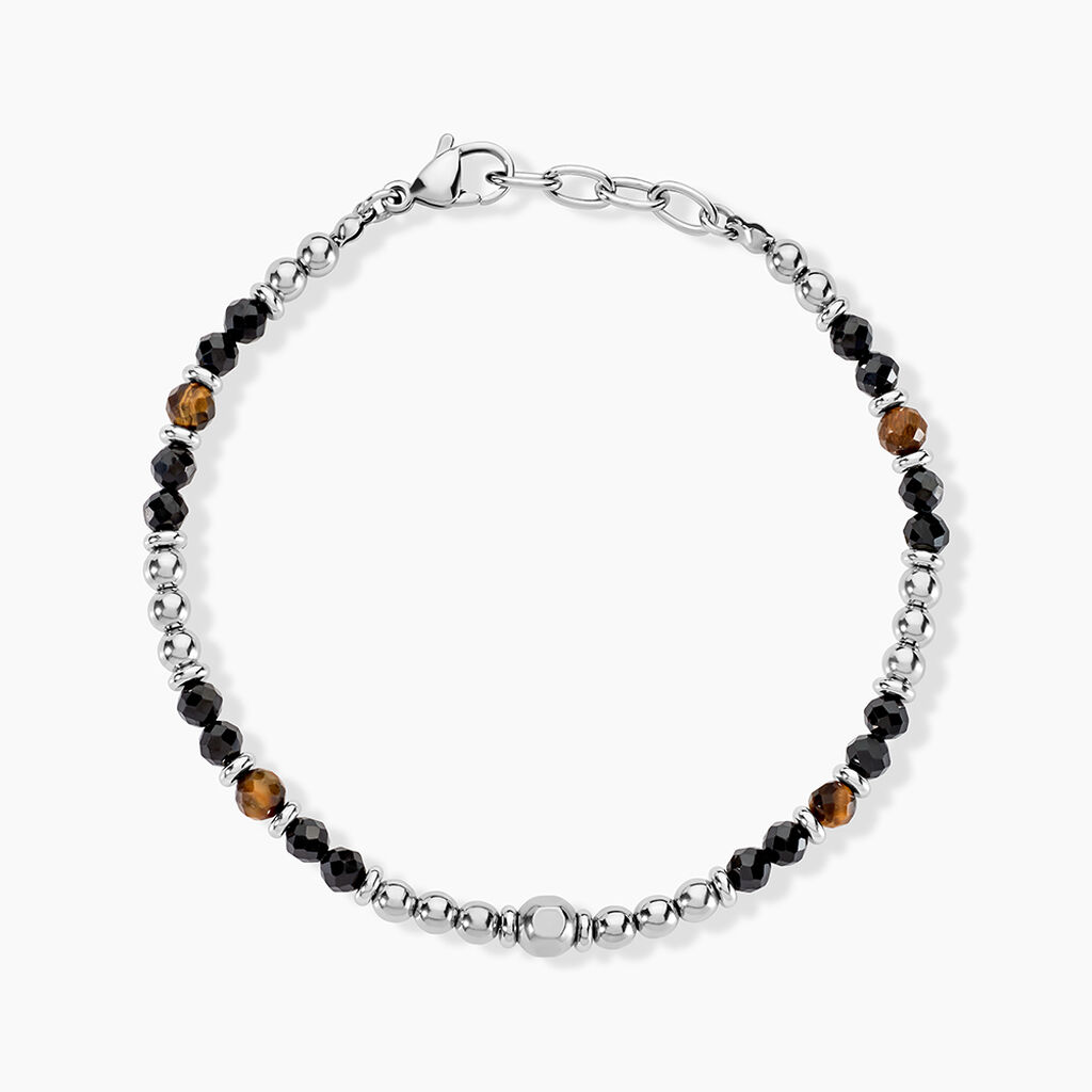 Bracelet Risor Acier Blanc Oeil De Tigre Agate - Bracelets Homme | Histoire d’Or