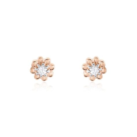 Boucles D'oreilles Puces Argent Rose Donella Oxyde De Zirconium - Boucles d'oreilles fantaisie Femme | Histoire d&rsquo;Or