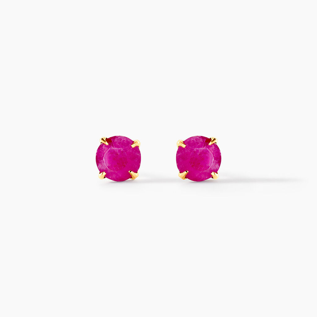 Boucles D'oreilles Puces Elea Serti Griffe Or Jaune Rubis - Clous d'oreilles Femme | Histoire d&rsquo;Or