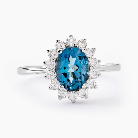 Bague Or Blanc Quintilla Topaze London Blue Et Oxydes - Bagues solitaires Femme | Histoire d&rsquo;Or