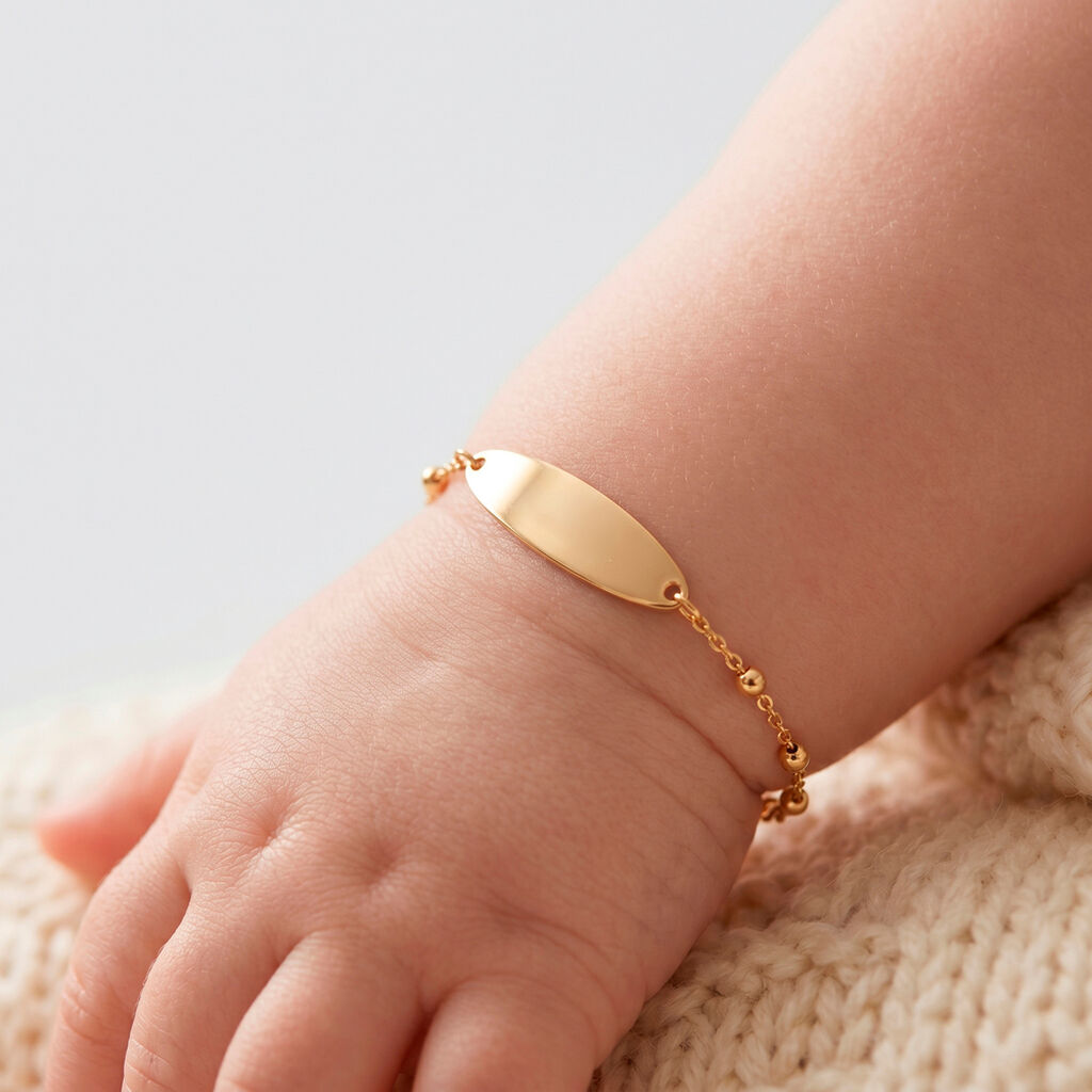 Bracelet Identit&eacute; Evelina Maille Boule Or Jaune - Bracelets Communion Enfant | Histoire d&rsquo;Or