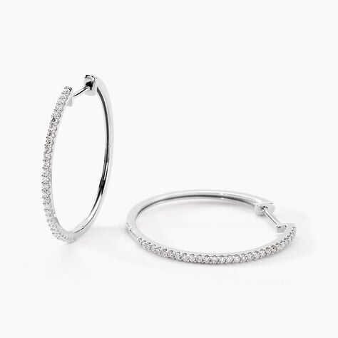 Créoles Aryanna Rondes Or Blanc Diamant - Boucles d'oreilles créoles Femme | Histoire d’Or