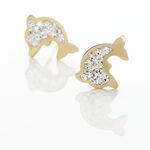 Boucles D'oreilles Puces Eleanor Dauphin 0 Or Jaune Strass - Clous d'oreilles Femme | Histoire d&rsquo;Or