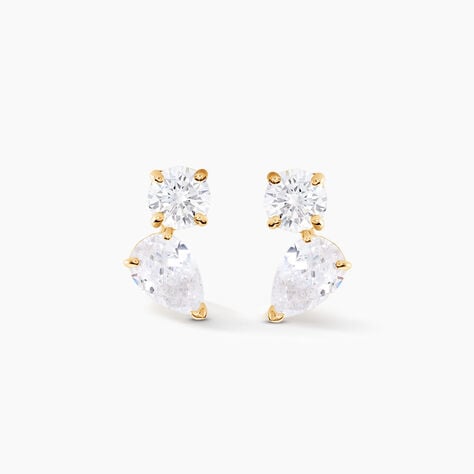 Boucles D'oreilles Puces Shiny Garden Or Jaune Oxyde De Zirconium - Clous d'oreilles Femme | Histoire d’Or
