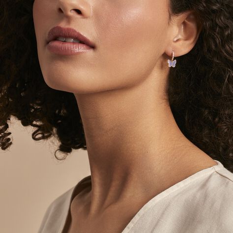 Créole Unitaire Argent Dore Butterfly Nacre Rose Oxydes De Zirconium - Boucles d'oreilles créoles Femme | Histoire d’Or