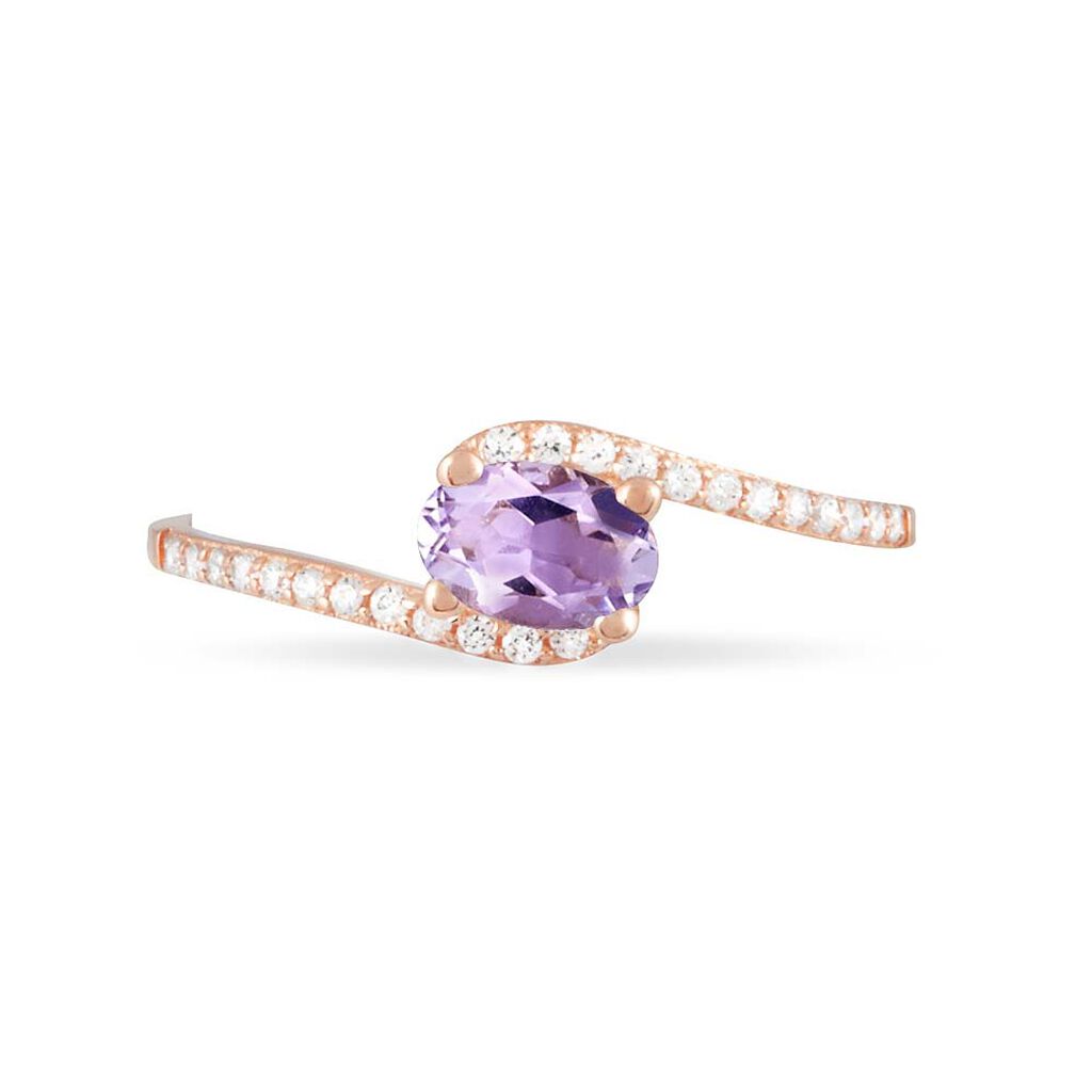 Bague Loriane Or Rose Amethyste Et Oxyde De Zirconium - Bagues solitaires Femme | Histoire d’Or
