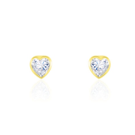 Boucles D'oreilles Puces Coeur Serti Clos Or Jaune Oxyde De Zirconium - Boucles d'Oreilles Coeur Femme | Histoire d’Or