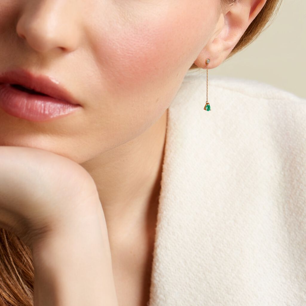 Boucles D'oreilles Pendantes Gracilia Or Jaune Emeraude Diamant - Boucles d'oreilles pendantes Femme | Histoire d’Or