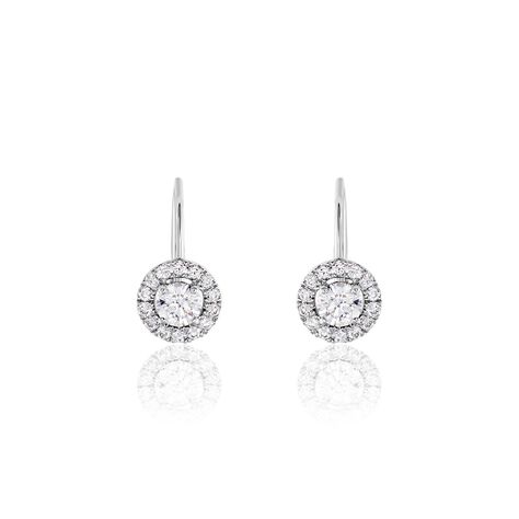 Boucles D'oreilles Pendantes Mentoura Or Blanc Diamant Synth&eacute;tique - Boucles d'oreilles pendantes Femme | Histoire d&rsquo;Or