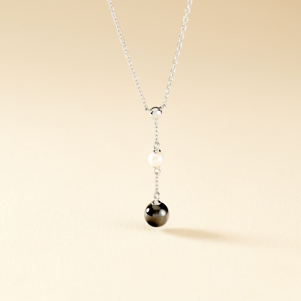 Collier Lucia Cera Argent Blanc Perle De Culture Et C&eacute;ramique - Colliers fantaisie Femme | Histoire d&rsquo;Or