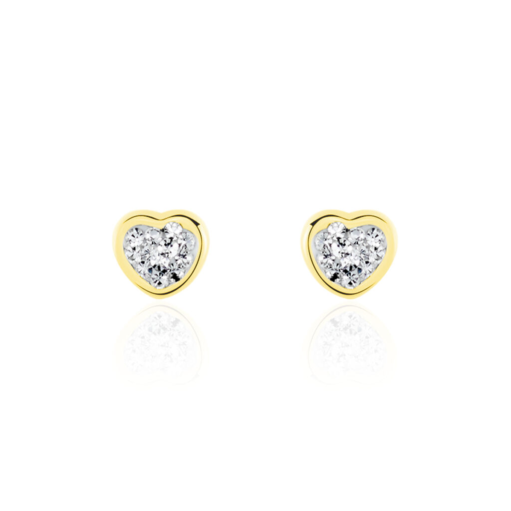 Boucles D'oreilles Puces Daria Cœur 0 Or Jaune Strass - Clous d'oreilles Famille | Histoire d’Or
