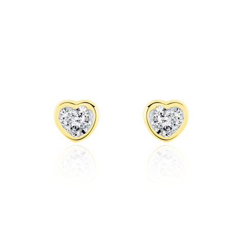 Boucles D'oreilles Puces Daria Cœur 0 Or Jaune Strass - Clous d'oreilles Famille | Histoire d’Or