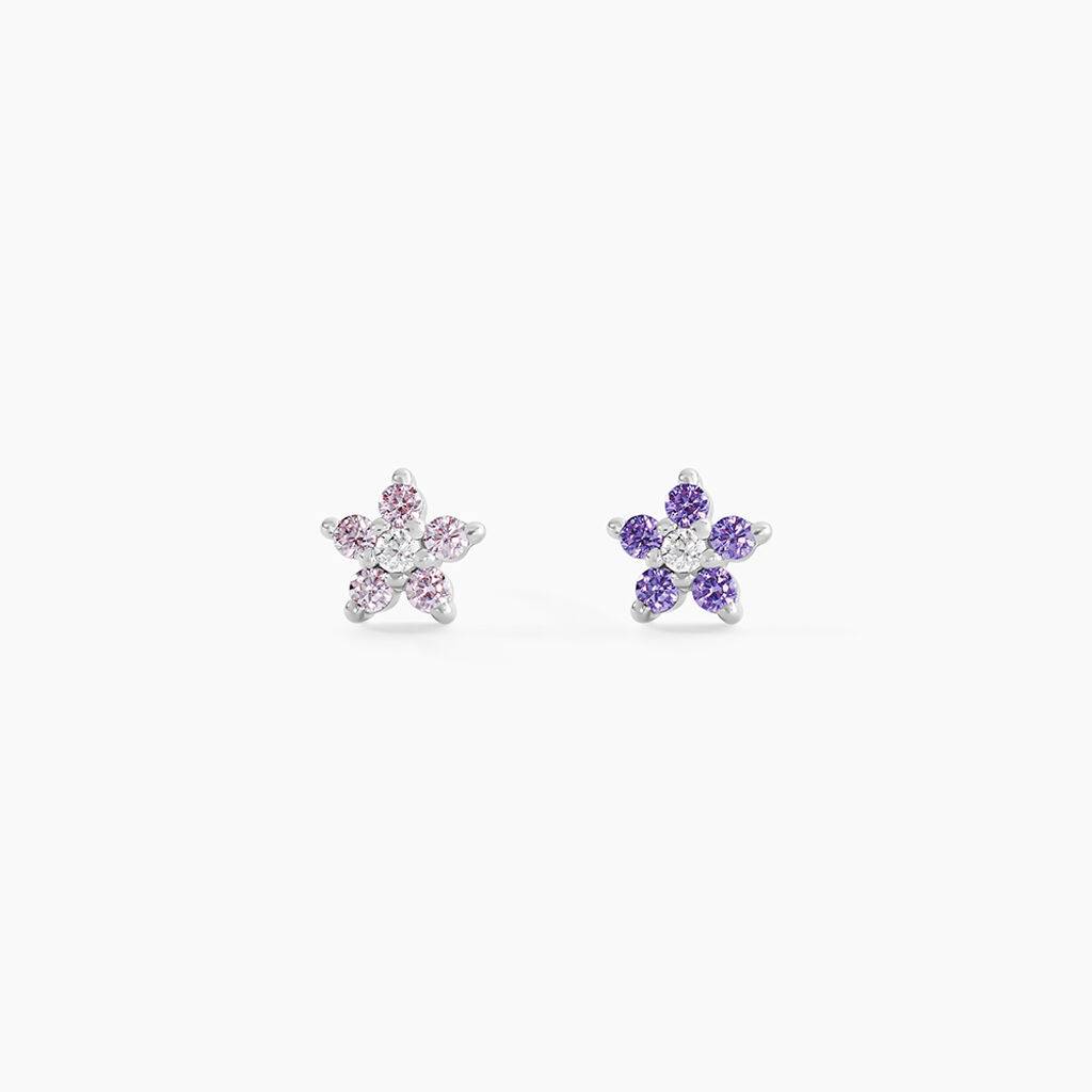 Boucles D'oreilles Puces Purple Bloom Argent Blanc Oxyde De Zirconium - Boucles d'oreilles fantaisie Femme | Histoire d&rsquo;Or