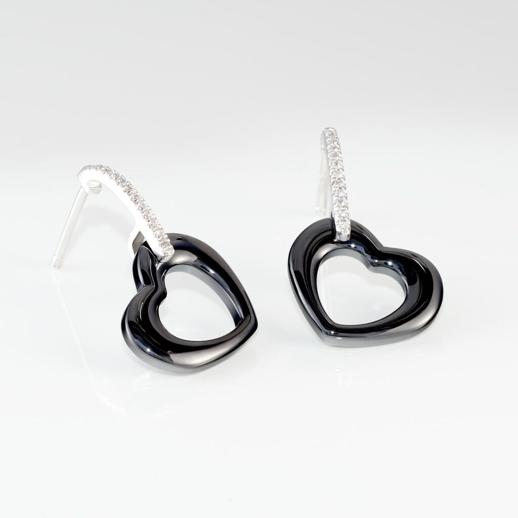 Boucles D'oreilles Pendantes Elodie Argent Blanc Oxyde Et Céramique - Boucles d'oreilles fantaisie Femme | Histoire d’Or