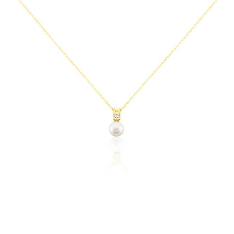 Collier Or Jaune Bragi Perle De Culture Oxyde De Zirconium - Colliers Femme | Histoire d’Or