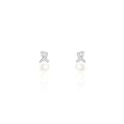 Boucles D'oreilles Pendantes Sathine Argent  Perle De Culture Et Oxyde - Boucles d'oreilles fantaisie Femme | Histoire d’Or