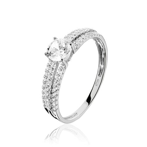 Bague Solitaire Ceridwen 3 Rangs Or Blanc Oxyde De Zirconium - Bagues solitaires Femme | Histoire d’Or
