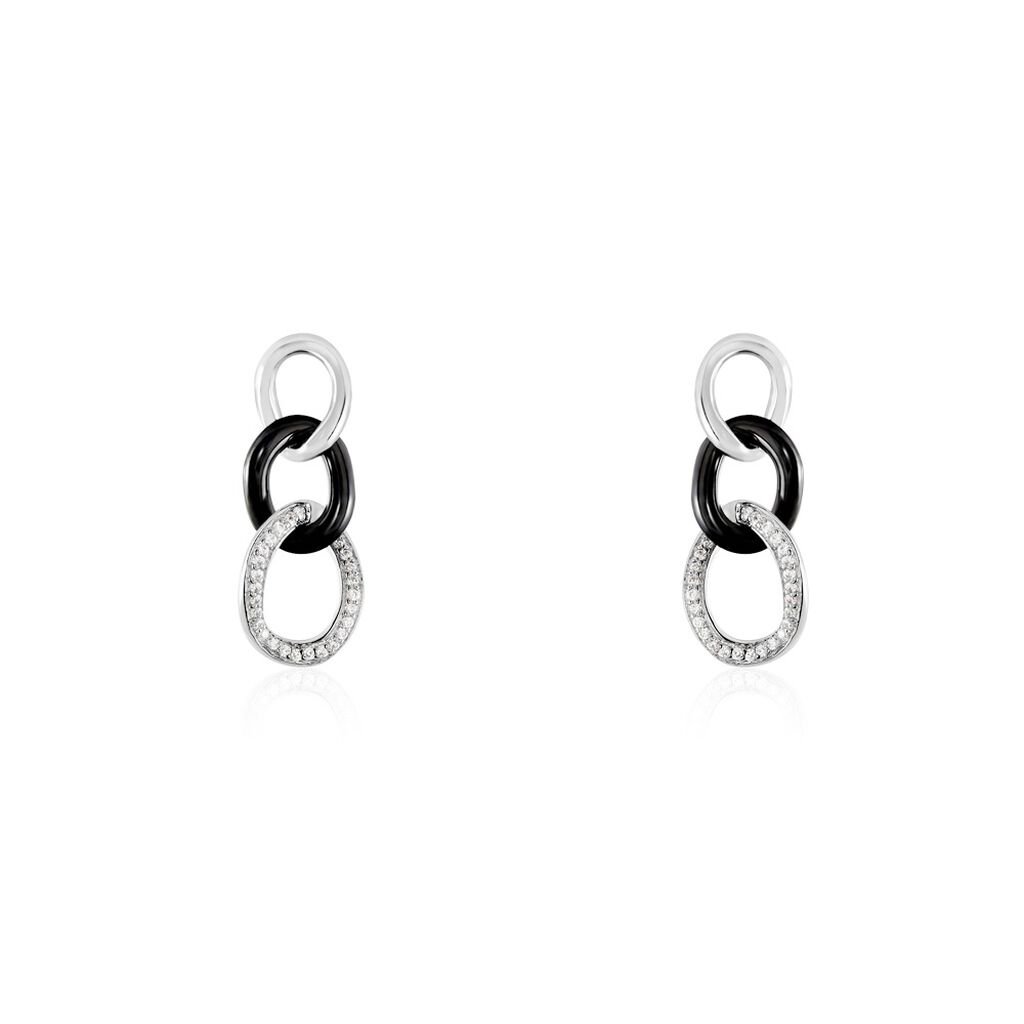 Boucles D'oreilles Pendantes Link Argent Blanc Céramique Et Oxyde - Boucles d'oreilles pendantes Femme | Histoire d’Or